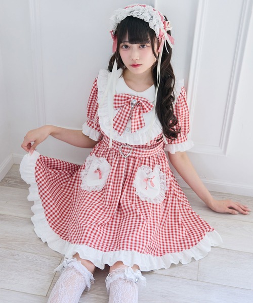 DearMyLove ワンピース ハートポケットリボンフリルワンピース