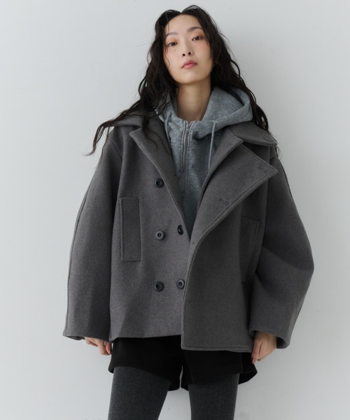 NUJOH ピーコート pコート Belted Volume Short Coat / ベルテッド