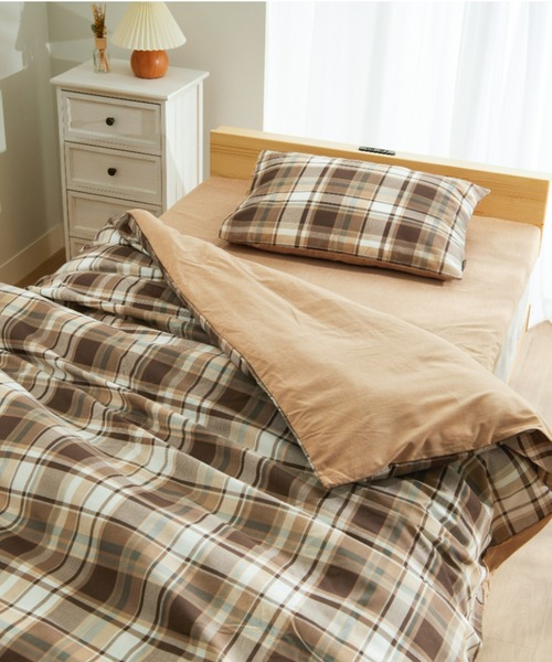 iellio ベッド 寝具 チェック柄カバーリング シャンブレー調 布団