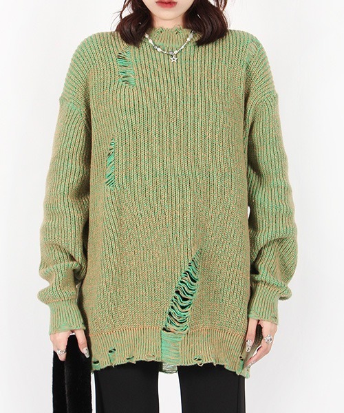 ALL RUNS セーター ニット Damege bleaching Knit/ダメージブリーチ