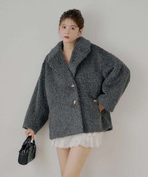 Chico（チコ） コート アウター 金ボタンシャギーミディジャケット