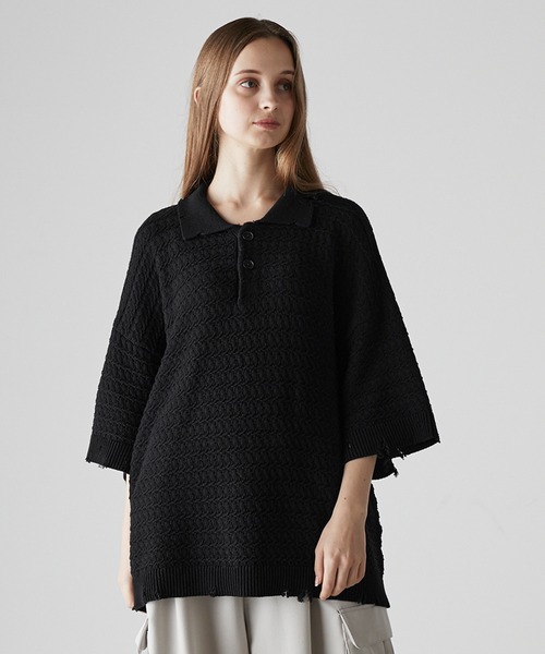 CLEL（クレイル） ポロシャツ 「CLEL」Chain Crochet Design Damaged