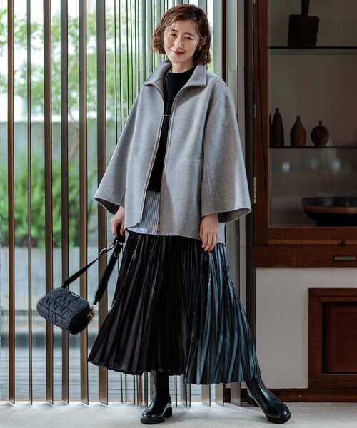 コート アウター ウールリバー スタンドカラーコート レディース