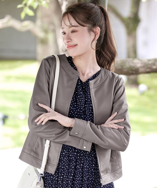 Tiaclasse ジャケット ノーカラージャケット 「本革」ノーカラーシープ