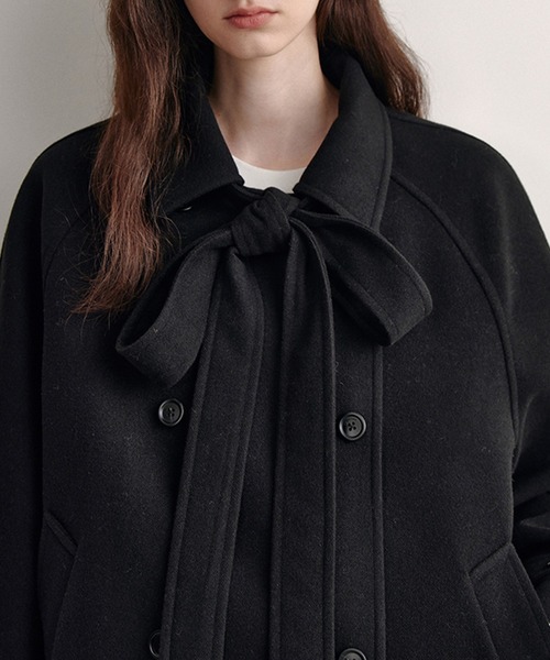ピーコート pコート ダブルブレスト リボンタイショートコート