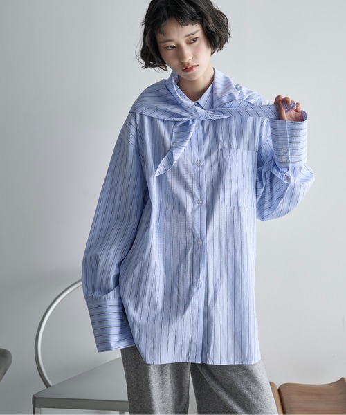 THE Yon ブラウス シャツ ストールセットオーバーサイズストライプ