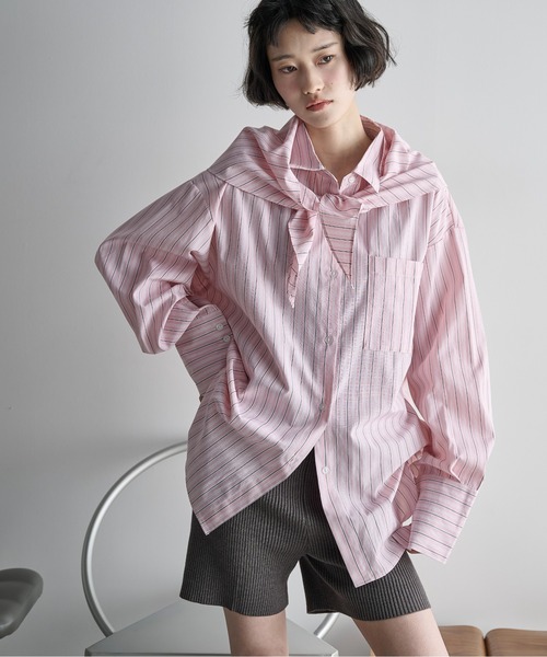 THE Yon ブラウス シャツ ストールセットオーバーサイズストライプ