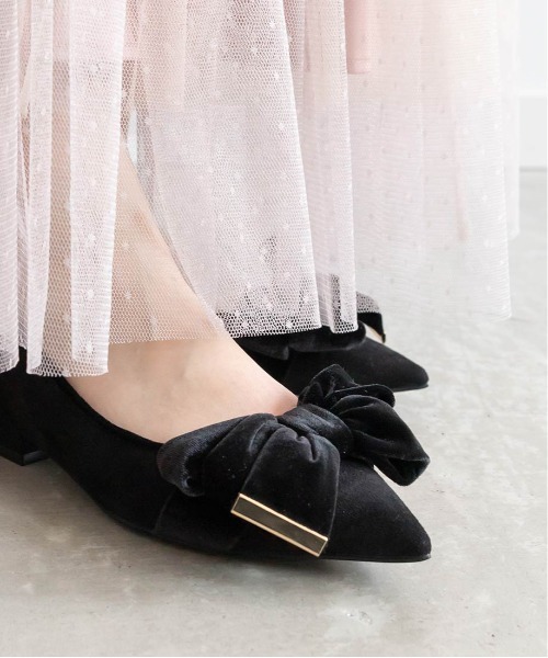 RANDA（ランダ） パンプス ベロアリボンフラットシューズ : ZOZOTOWN