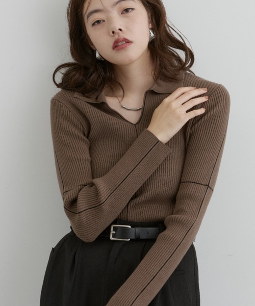 DFFUR. ニット セーター 「ロングセラー」襟付きラインリブニットプル
