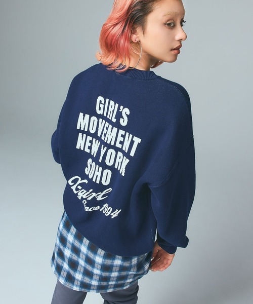 X-girl（エックスガール） ニット セーター CURSIVE LOGO AND FACE