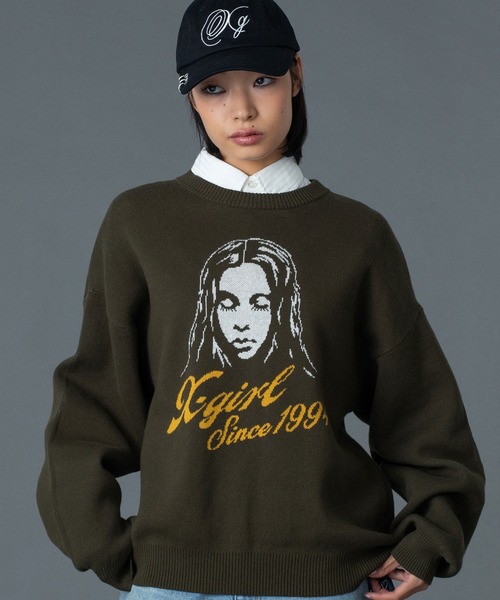 X-girl（エックスガール） ニット セーター CURSIVE LOGO AND FACE