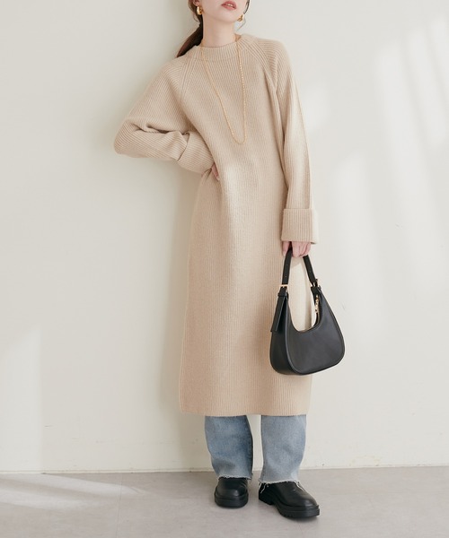 natural couture ワンピース ZIP付き畦ニットワンピース : ZOZOTOWN