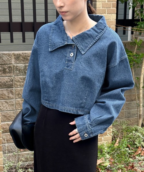 select MOCA（セレクトモカ） ハーフボタンデニムショートトップス