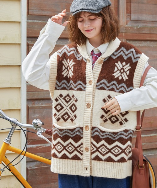 ベスト ジレ ショールカラーカウチンニットベスト レディース メンズ