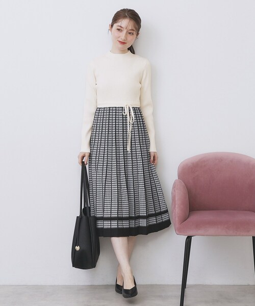 index（インデックス） ワンピース 千鳥チェックバイカラーニット