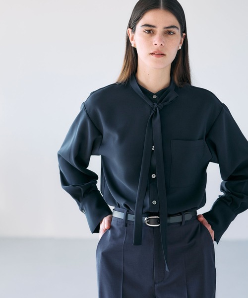 N.O.R.C ブラウス シャツ バックサテンストレッチボウタイブラウス
