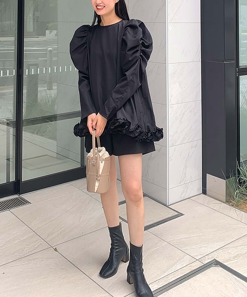 Fit more（フィットモア） tシャツ 裾フリルギャザースリーブブラウス