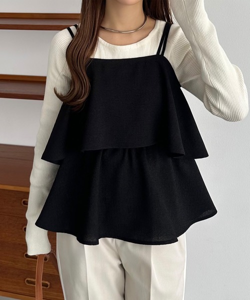 callautia（カラウティア） キャミソール 薄手ツイードフリルキャミ