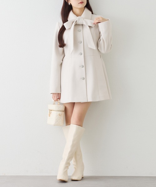one after another NICE CLAUP ステンカラーコート コート リボン