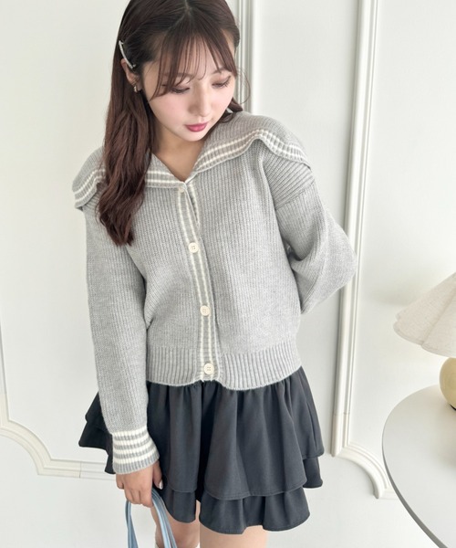 Loueme カーディガン ロゴジャガードセーラーカーディガン レディース