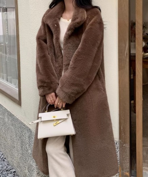 Diosfront コート アウター フェイクファーロングコート レディース