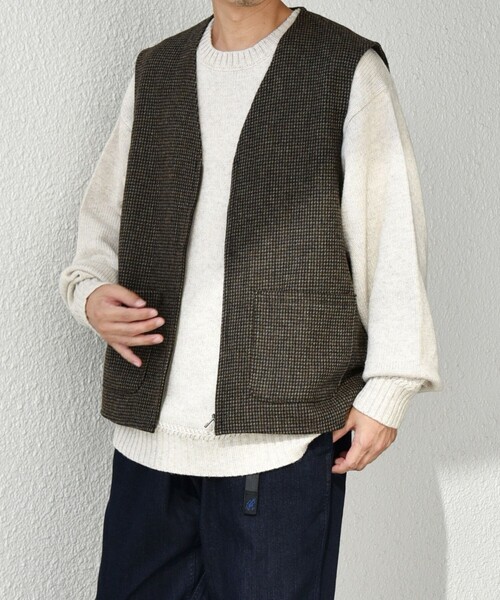 SHIPS any ベスト ジレ any: 「手洗い可能」リラックス ツイード