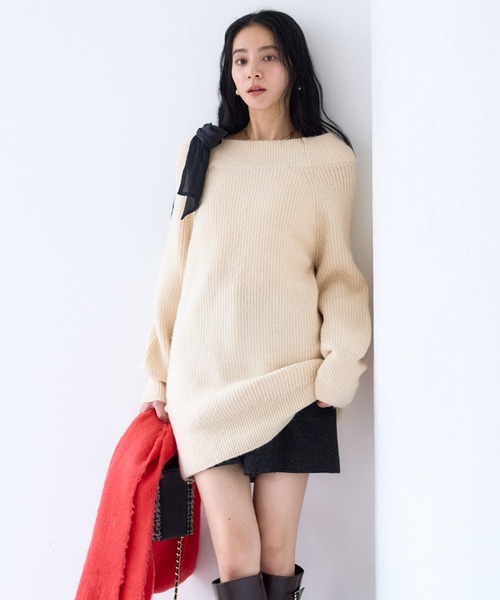 VIS（ビス） ワンピース 肩リボンミニ丈ニットワンピース/2WAY