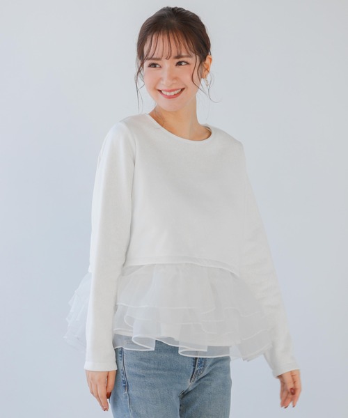 Fit more（フィットモア） トレーナー スウェット オーガンジーフリル