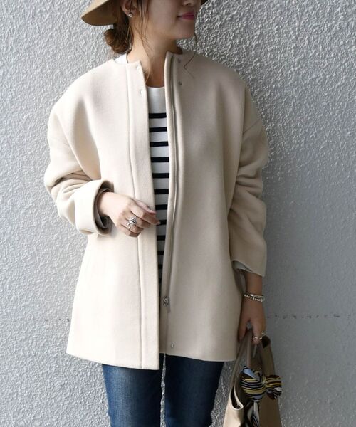 SHIPS any ノーカラーコート コート any: SORONA ノーカラー ミディ