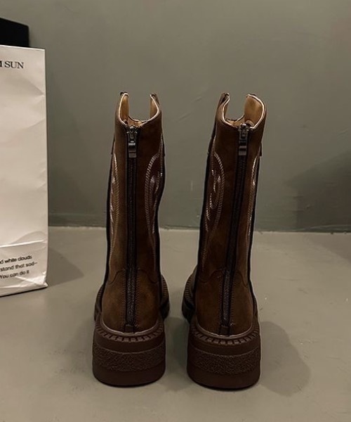 ブーツ 刺繍デザイン 入りウエスタンブーツ レディース : ZOZOTOWN