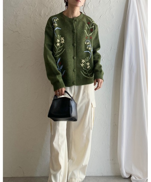 She's Closet カーディガン 花柄フラワー刺繍長袖ニットカーディガン