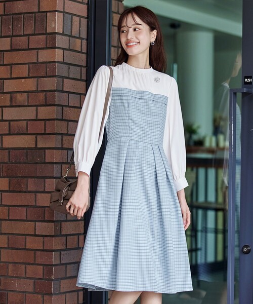 Tiaclasse ワンピース ビスチェ風ツイードチェックドッキング