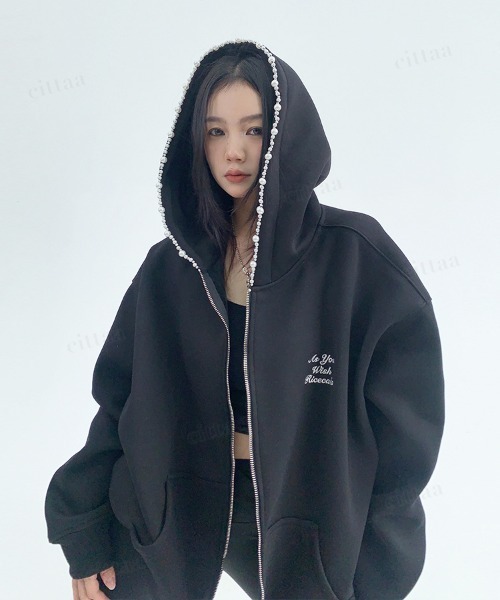 Dalfwin（ダールフィン） パーカー 韓国ファッション ビジューライン