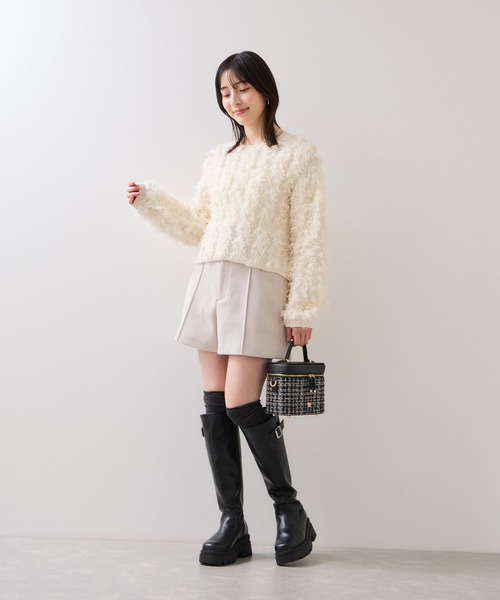 VIS（ビス） ハンドバッグ ファーハンドルキルティング＆ツイード