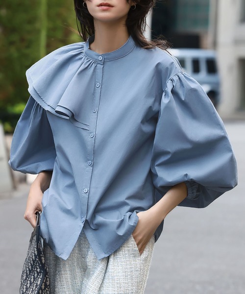 ELFRANK ブラウス シャツ 「綿100％使用」アシンメトリーフリル