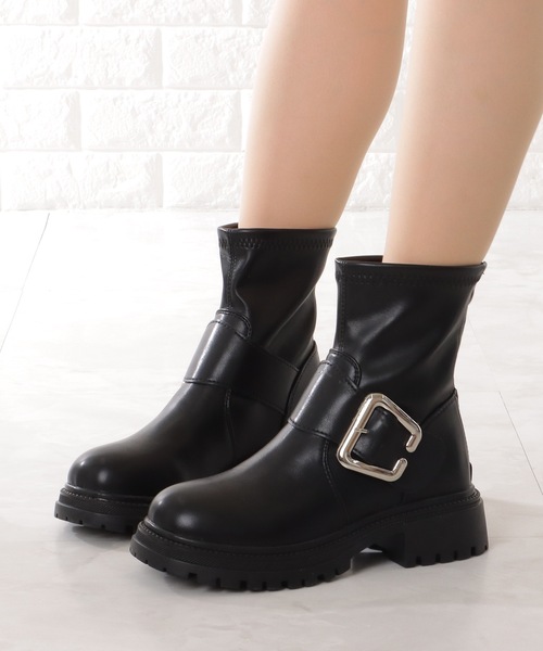 Lace Ladies（レースレディース） ブーツ レザー調ビッグバックル付き