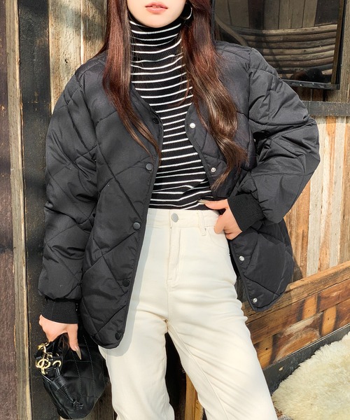 ジャケット ノーカラージャケット 着回し力抜群 中綿入りノーカラー