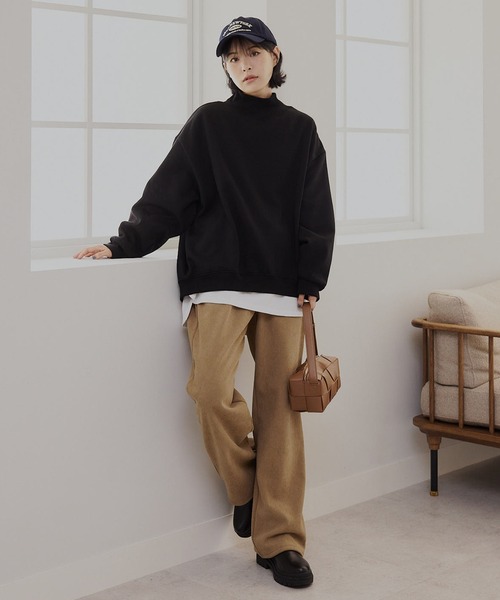 トレーナー スウェット 裏起毛ハイネックスウェットプルオーバー