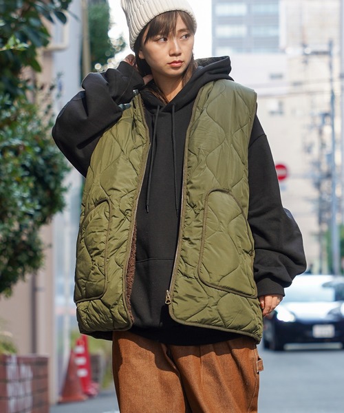 ベスト ジレ ファー×キルティング リバーシブルベスト / Fur