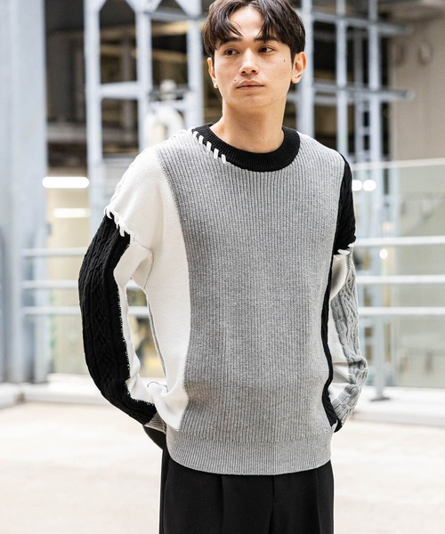 LAKOLE（ラコレ） セーター ニット パッチワークステッチニットプル