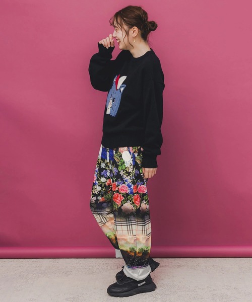 ScoLar（スカラー） パンツ 総柄あったか裏地パンツ レディース