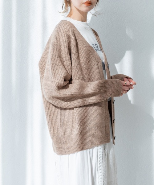 IENA（イエナ） カーディガン カシミヤ混片畦ラグランVネック