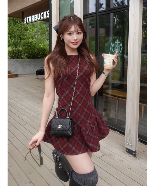 Darich（ダーリッチ） ワンピース タータンチェックノースリミニ