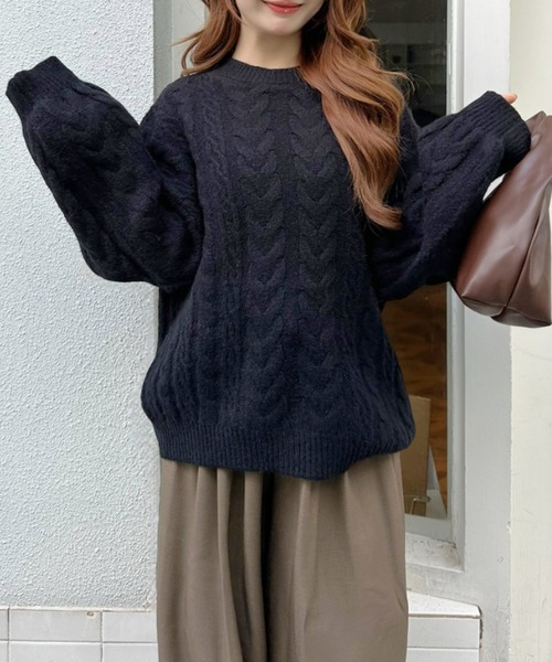 Ada. ニット セーター ケーブル編み 丸首 ニット レディース