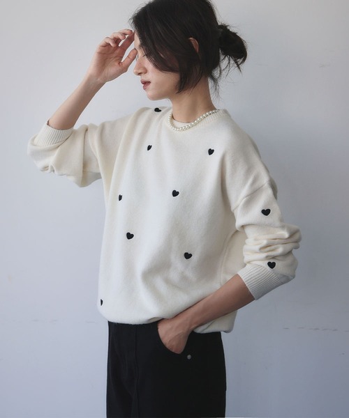 ELFRANK ニット セーター 「新色追加」ハート刺繍 ニット プルオーバー