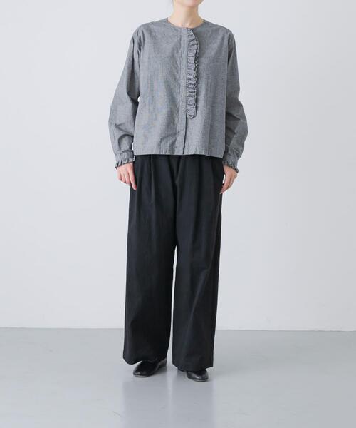 かぐれ ブラウス シャツ コットンシルクフリルブラウス レディース