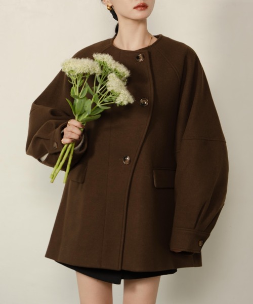 hinari（ヒナリ） コート アウター ウェーブデザインミドルコート