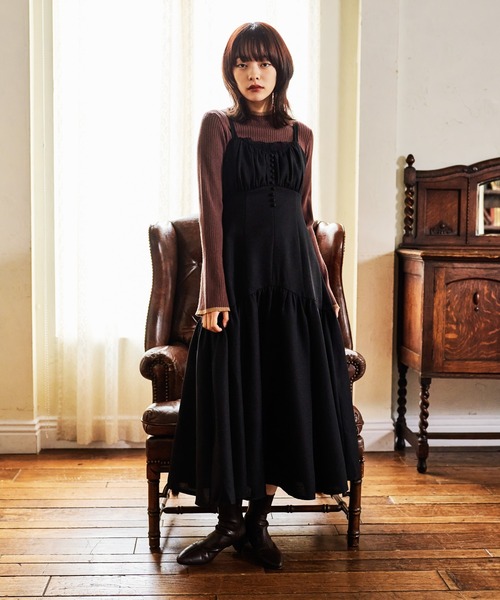 mysty woman（ミスティウーマン） ワンピース レース付きギャザー