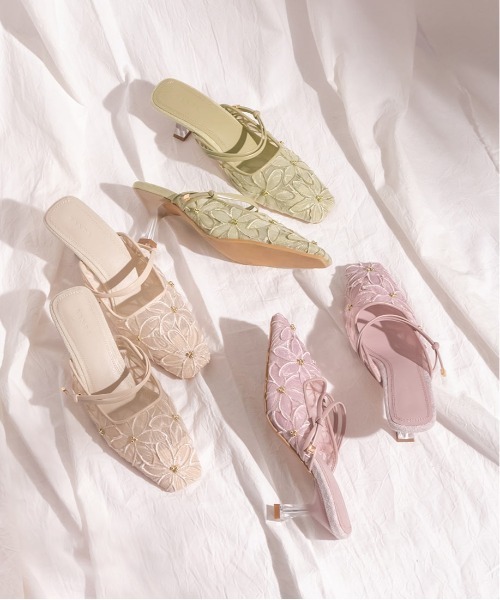 RANDA（ランダ） パンプス フラワーレースクリアミュール : ZOZOTOWN