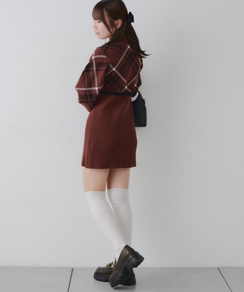 continuer de NICE CLAUP ワンピース チェック切替ニットミニ
